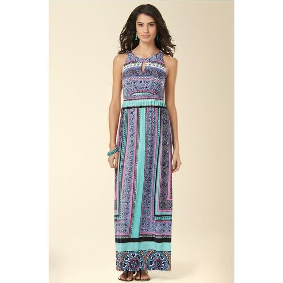 Soma Dresses & Skirts - Soma Womens size Medium Bohemian Soft Aztec Geometric Maxi Dress Purple Stretch